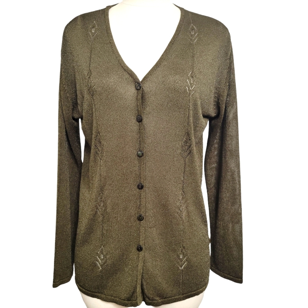 Iris Singer Olive Color button down Knit Sweater/Cardigan Size S/M